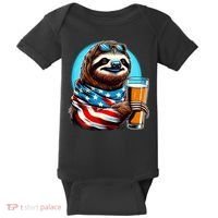 Sloth Holding Beer Usa Flag Baby Bodysuit thumb 0