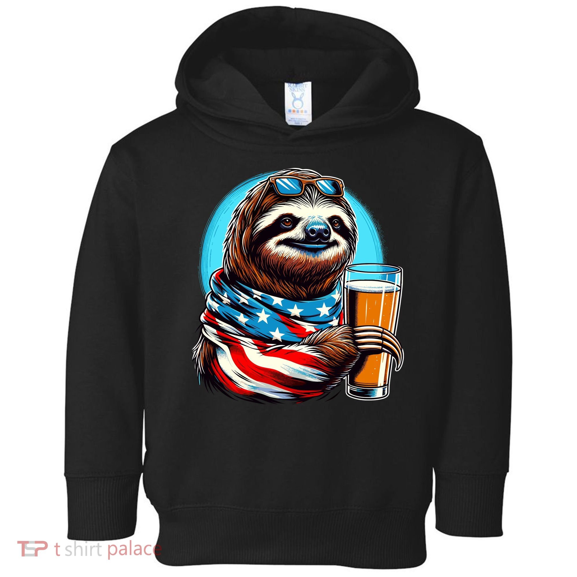 Sloth Holding Beer Usa Flag Toddler Hoodie