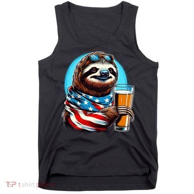 Sloth Holding Beer Usa Flag Tank Top