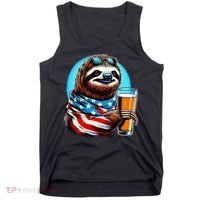 Sloth Holding Beer Usa Flag Tank Top thumb 0