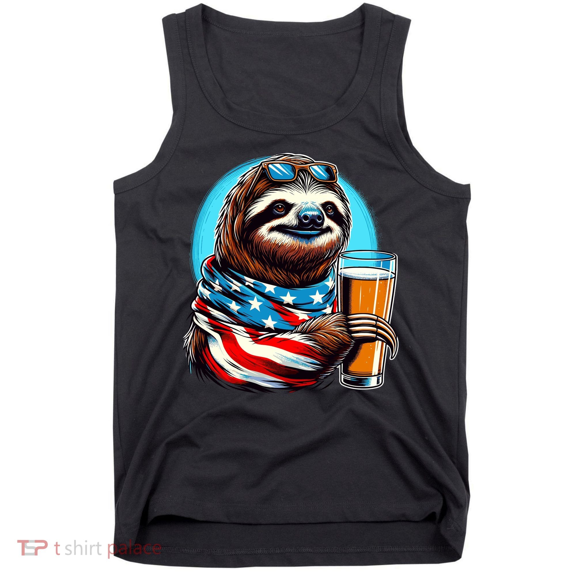Sloth Holding Beer Usa Flag Tank Top