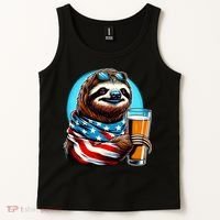 Sloth Holding Beer Usa Flag Tank Top thumb 2