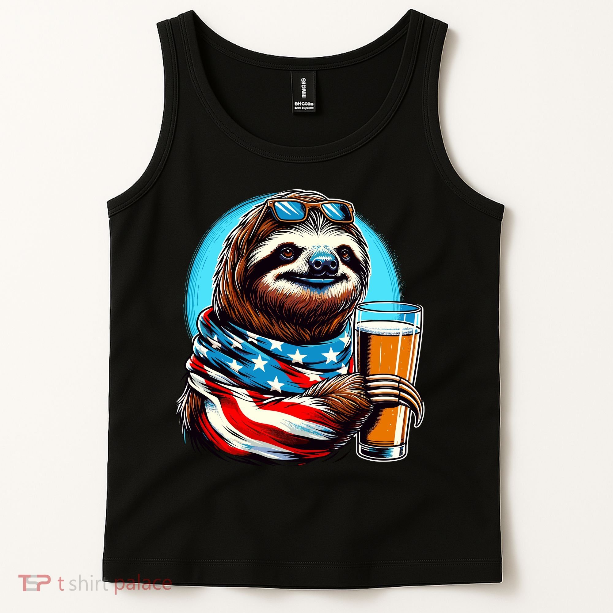 Sloth Holding Beer Usa Flag Tank Top