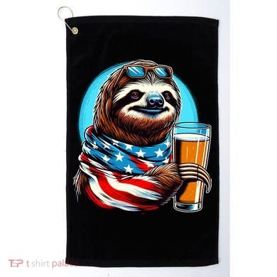 Sloth Holding Beer Usa Flag Golf Towel
