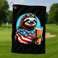 Sloth Holding Beer Usa Flag Golf Towel thumb 1