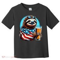 Sloth Holding Beer Usa Flag Toddler T-Shirt thumb 0