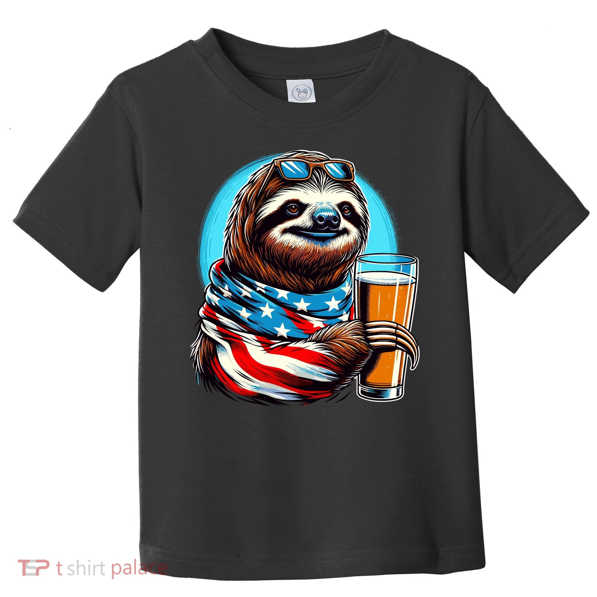 Sloth Holding Beer Usa Flag Toddler T-Shirt