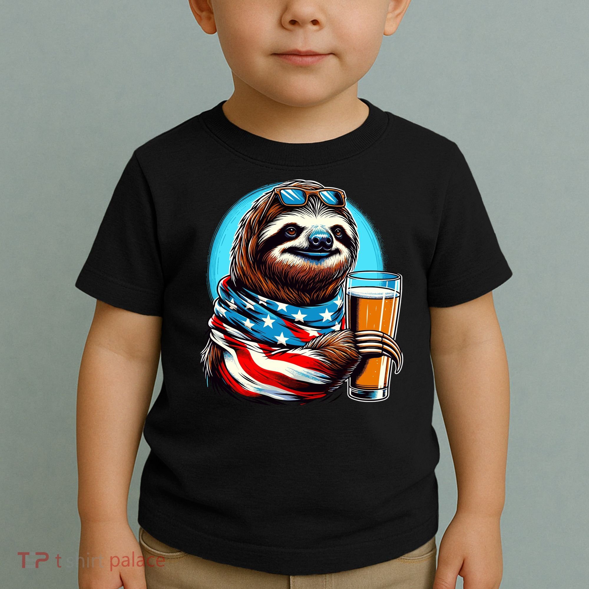 Sloth Holding Beer Usa Flag Toddler T-Shirt