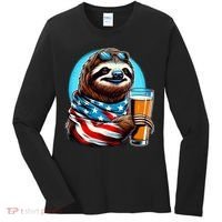 Sloth Holding Beer Usa Flag Women's Long Sleeve Shirt thumb 0