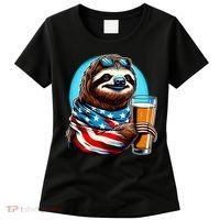Sloth Holding Beer Usa Flag Women's T-Shirt thumb 0