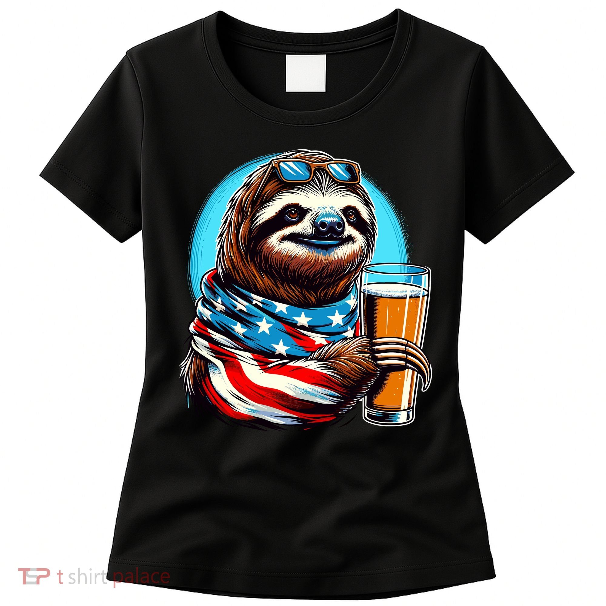 Sloth Holding Beer Usa Flag Women's T-Shirt
