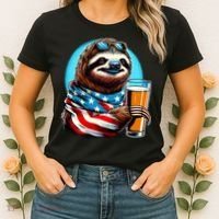 Sloth Holding Beer Usa Flag Women's T-Shirt thumb 2