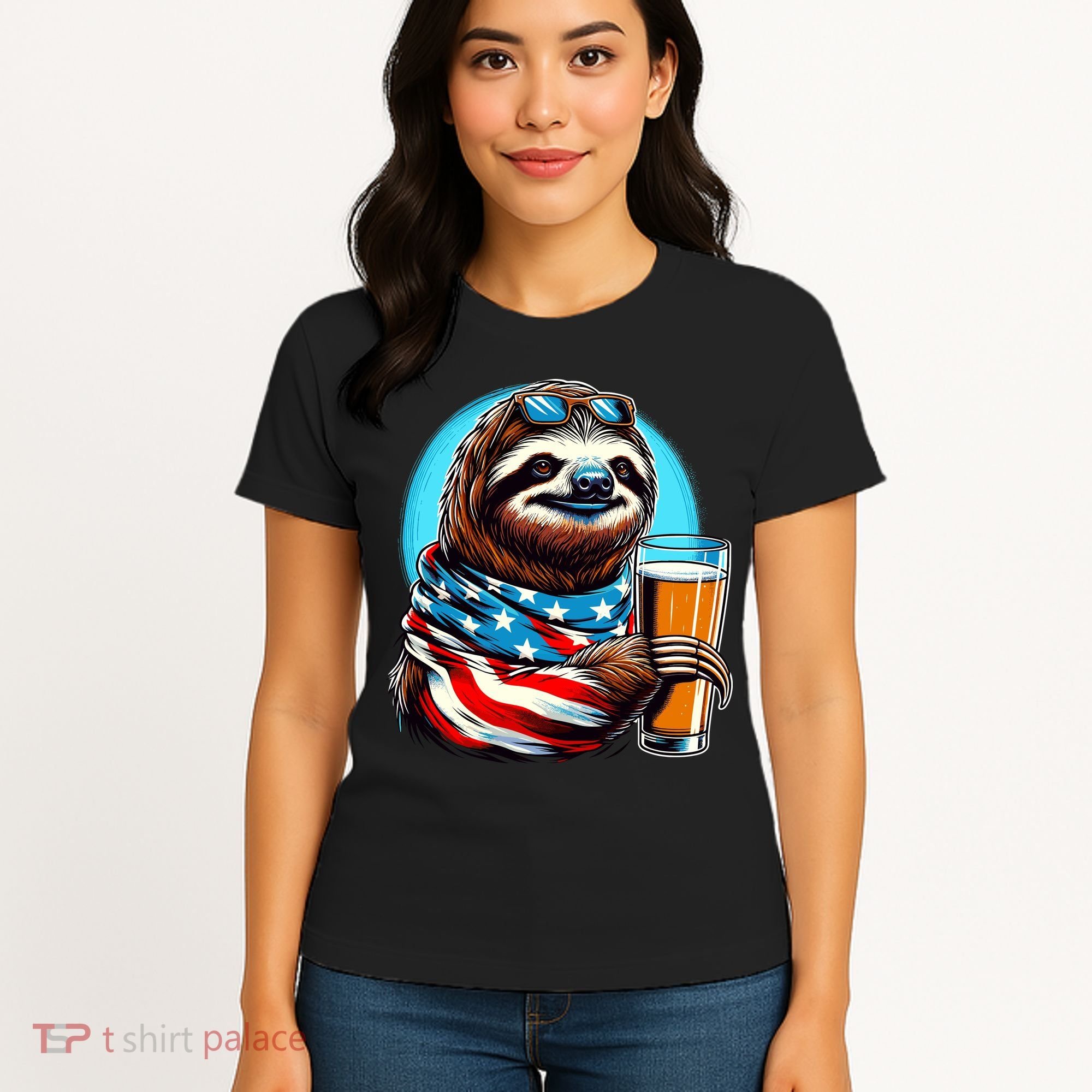 Sloth Holding Beer Usa Flag Women's T-Shirt