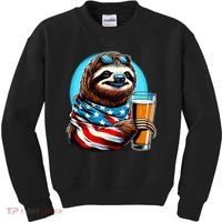 Sloth Holding Beer Usa Flag Kids Sweatshirt thumb 0
