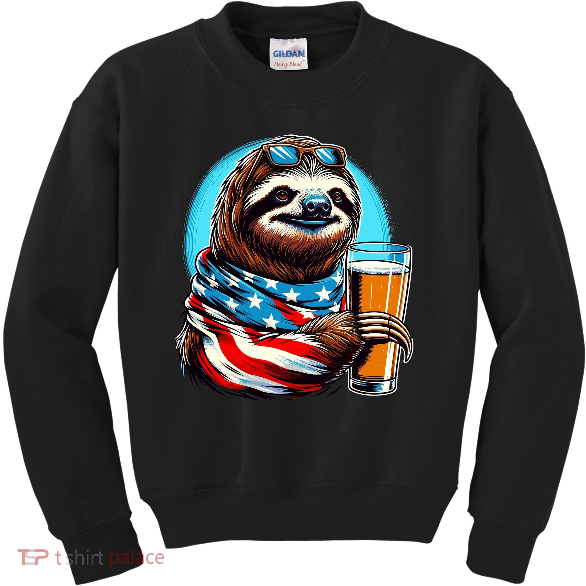 Sloth Holding Beer Usa Flag Kids Sweatshirt