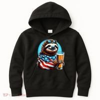 Sloth Holding Beer Usa Flag Kids Hoodie thumb 0