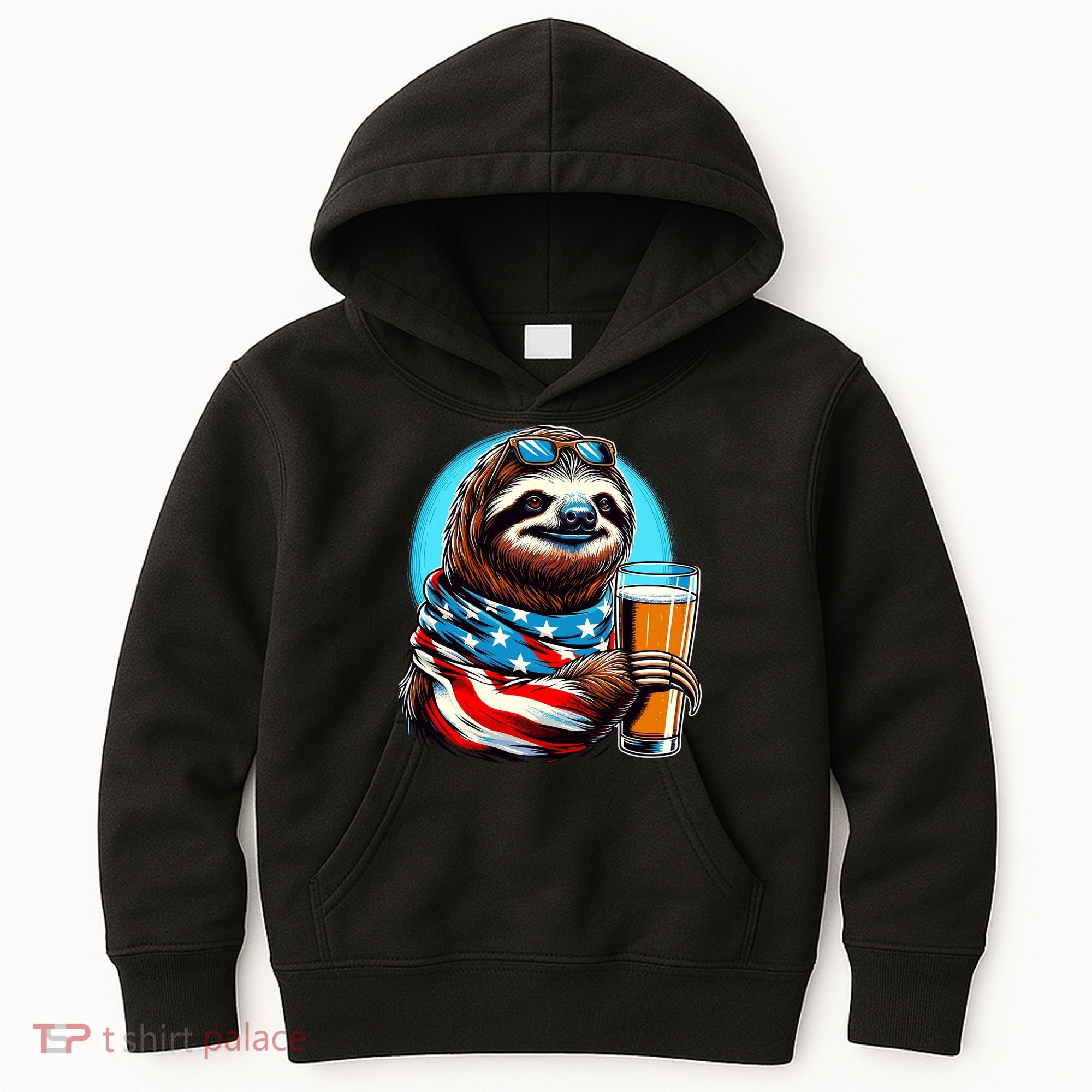 Sloth Holding Beer Usa Flag Kids Hoodie
