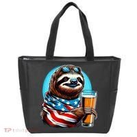 Sloth Holding Beer Usa Flag Tote Bag thumb 0