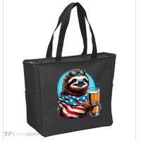 Sloth Holding Beer Usa Flag Tote Bag thumb 2
