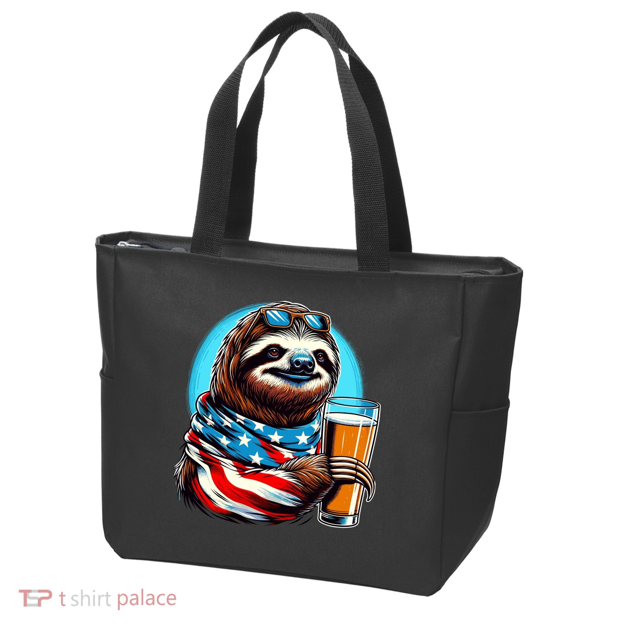Sloth Holding Beer Usa Flag Tote Bag
