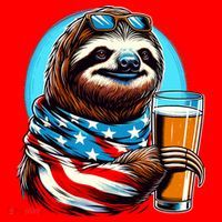 Sloth Holding Beer Usa Flag Santa Hat thumb 1