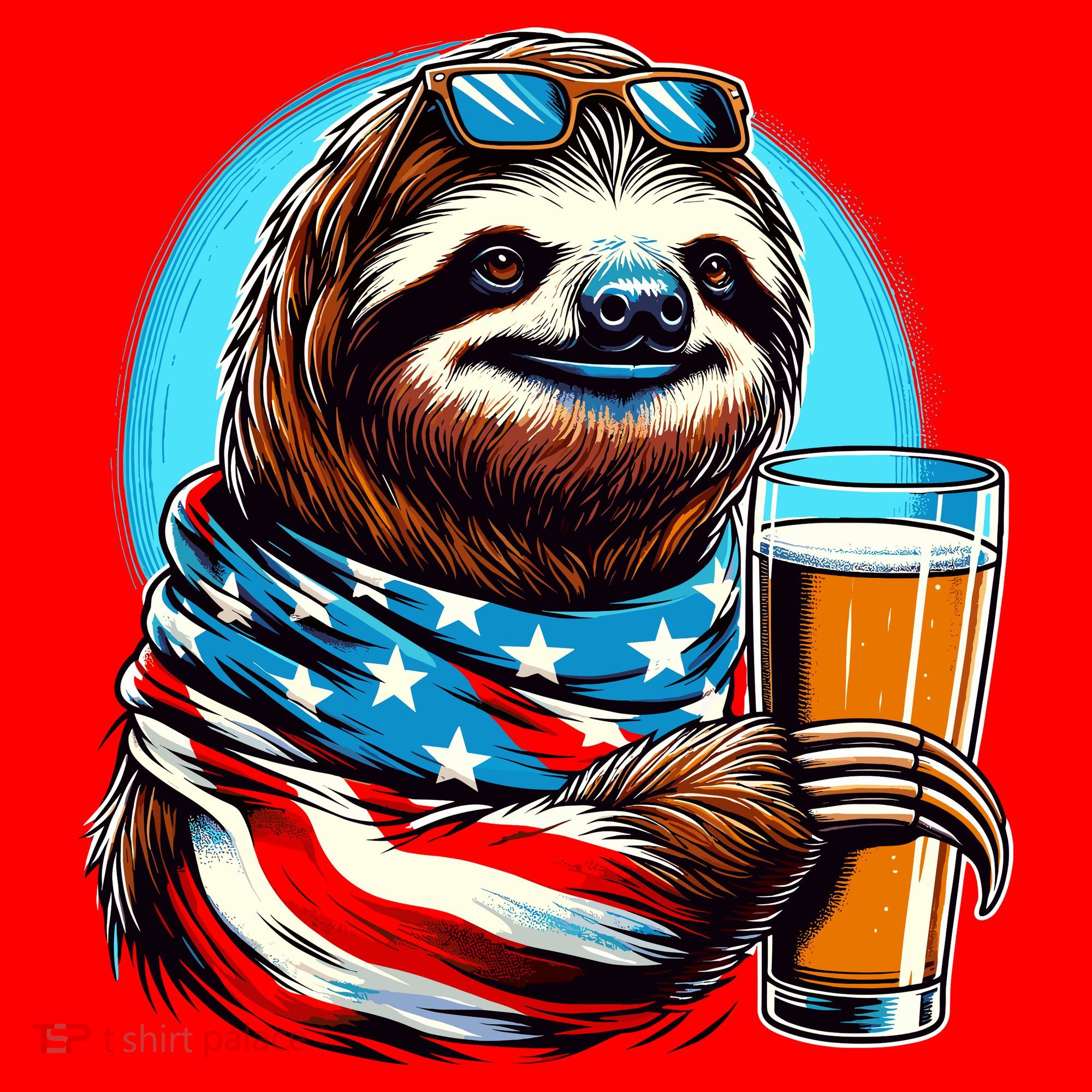 Sloth Holding Beer Usa Flag Santa Hat