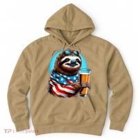 Sloth Holding Beer Usa Flag Hoodie thumb 0
