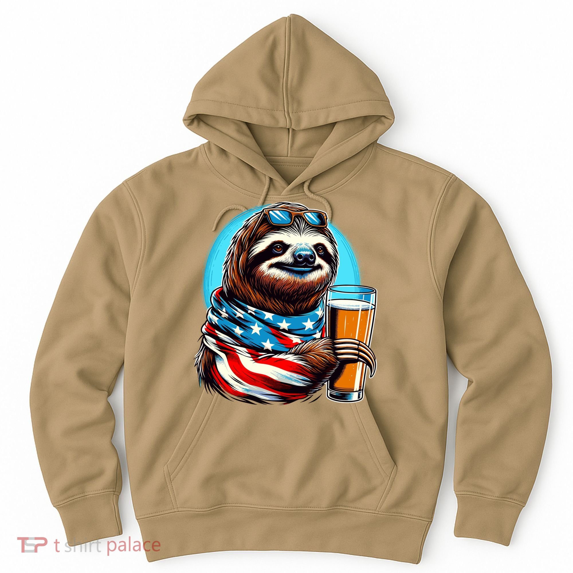 Sloth Holding Beer Usa Flag Hoodie