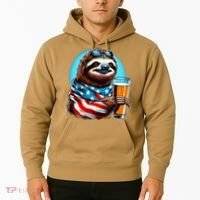 Sloth Holding Beer Usa Flag Hoodie thumb 2