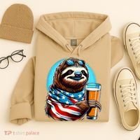 Sloth Holding Beer Usa Flag Hoodie thumb 4