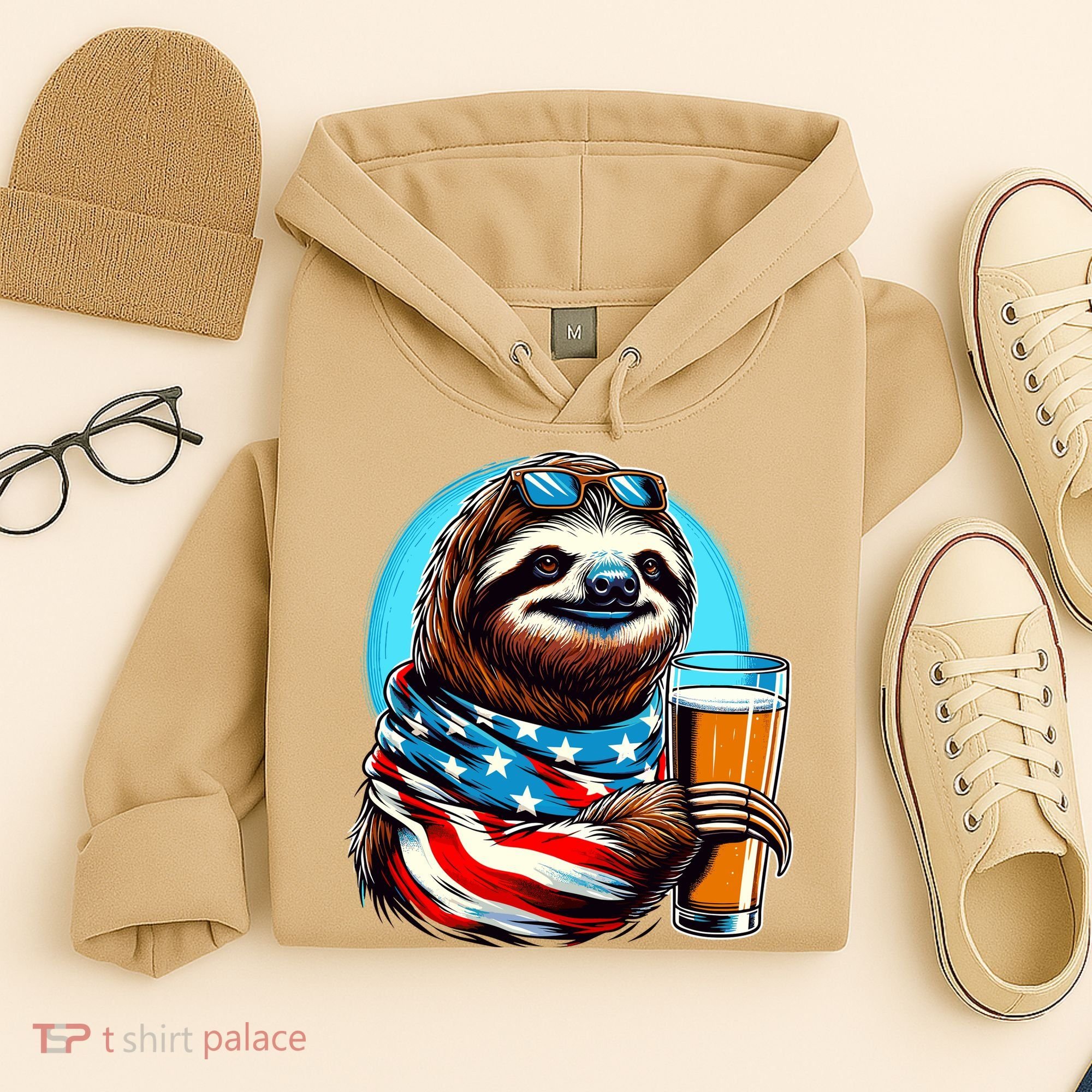 Sloth Holding Beer Usa Flag Hoodie
