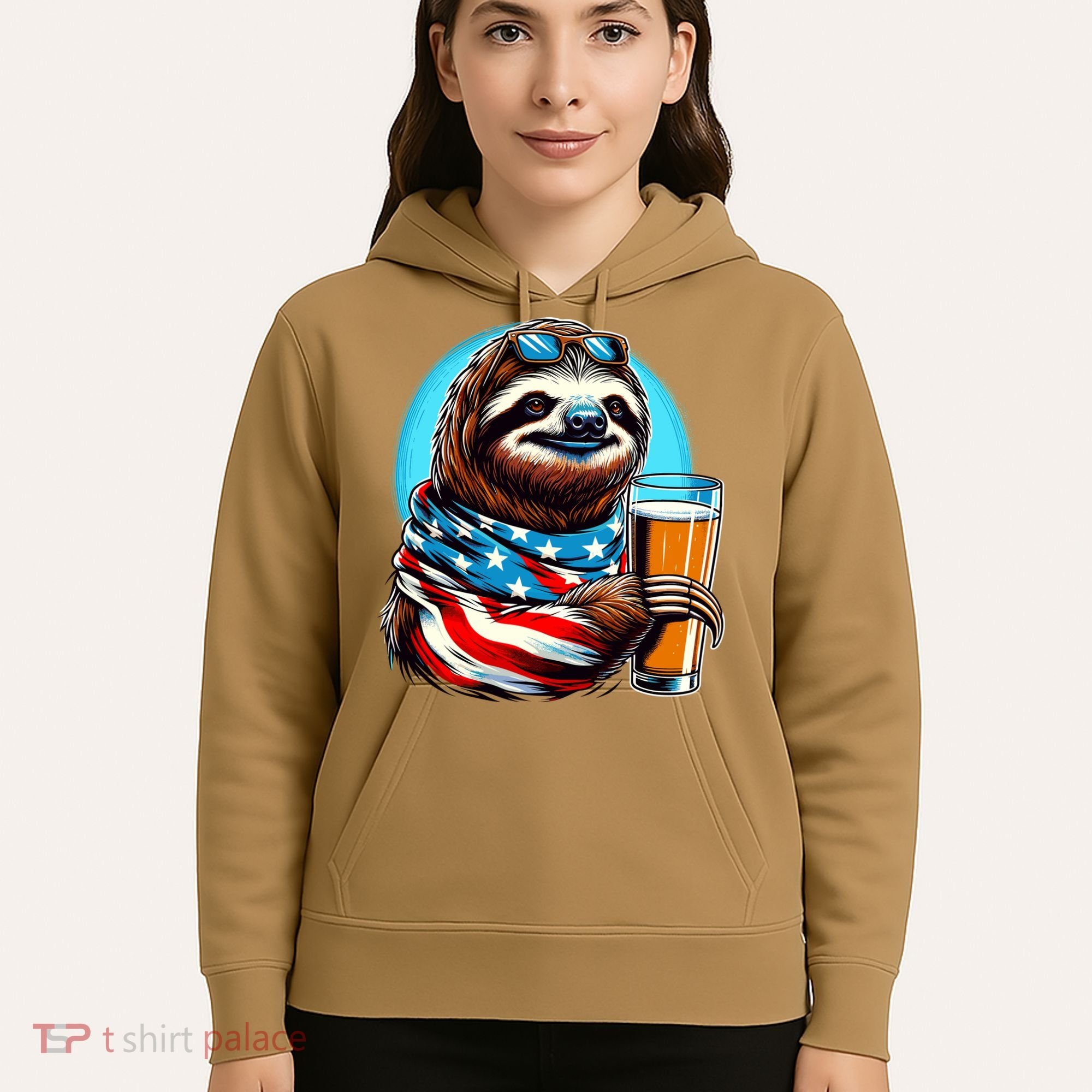Sloth Holding Beer Usa Flag Hoodie