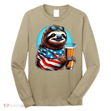 Sloth Holding Beer Usa Flag Long Sleeve Shirt