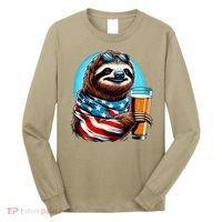 Sloth Holding Beer Usa Flag Long Sleeve Shirt thumb 0