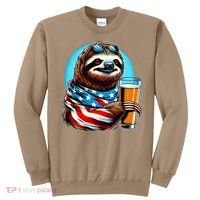Sloth Holding Beer Usa Flag Sweatshirt thumb 0