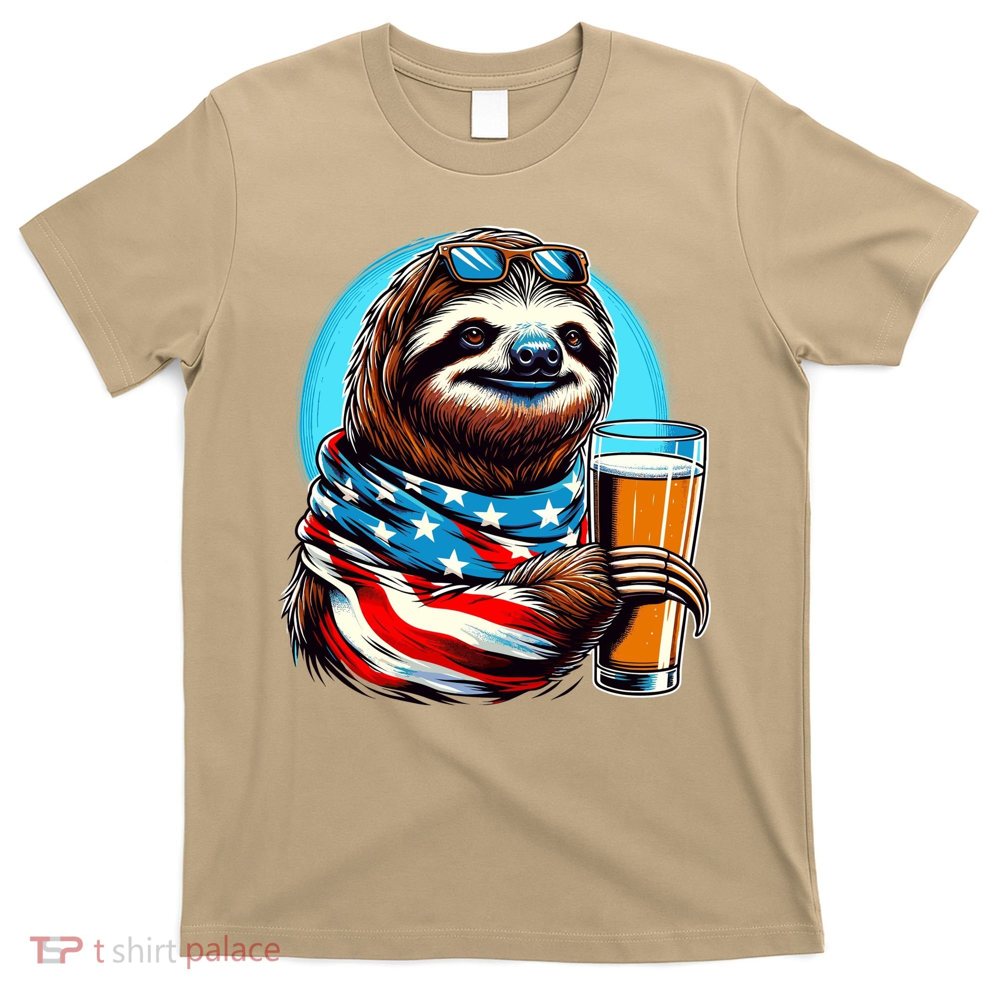 Sloth Holding Beer Usa Flag T-Shirt
