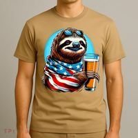 Sloth Holding Beer Usa Flag T-Shirt thumb 3