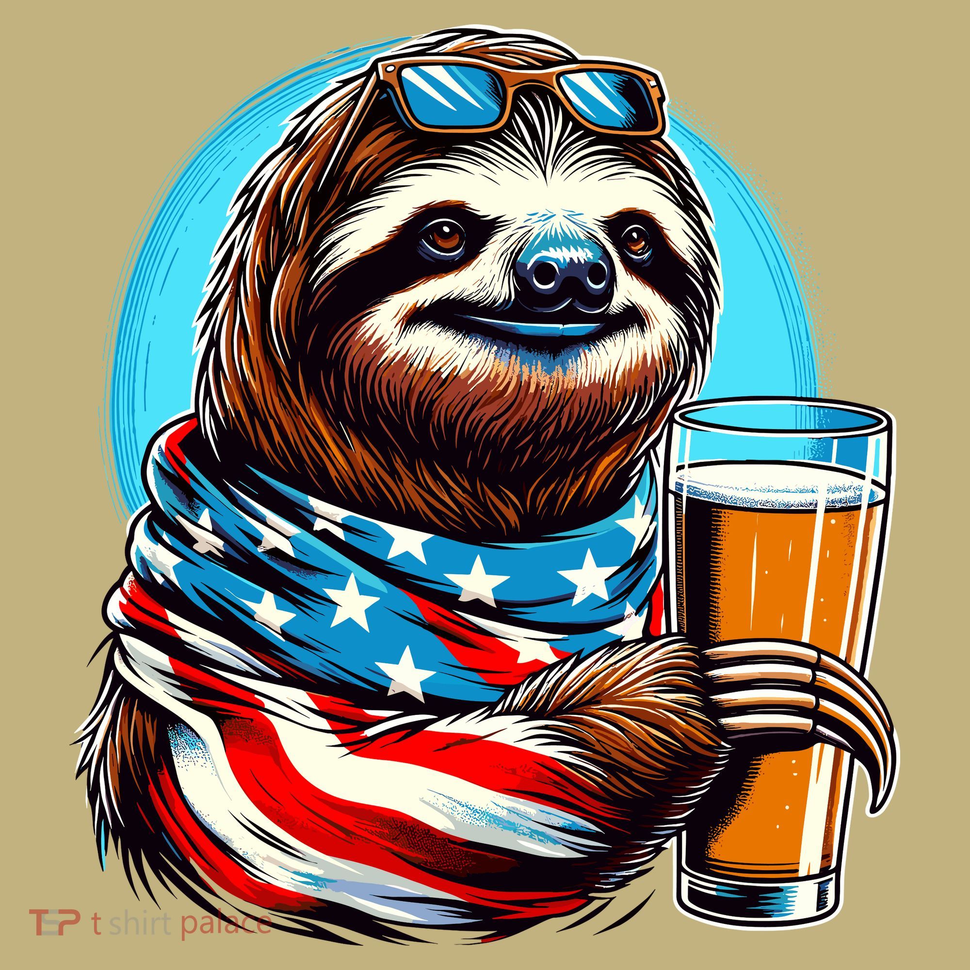 Sloth Holding Beer Usa Flag T-Shirt