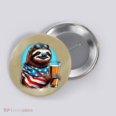 Sloth Holding Beer Usa Flag Button