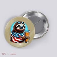 Sloth Holding Beer Usa Flag Button thumb 0