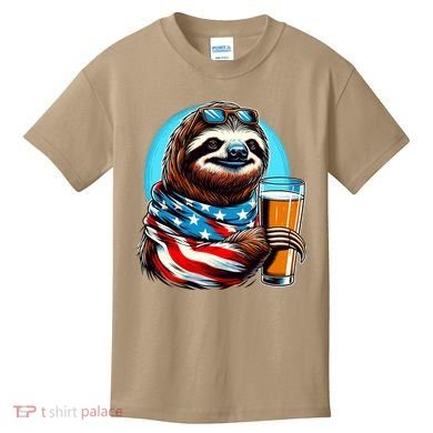 Sloth Holding Beer Usa Flag Kids T-Shirt