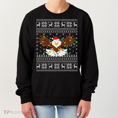 Santa Hat Bald Eagle Xmas Lighting Ugly Bald Eagle Christmas Gift Women's Sweatshirt