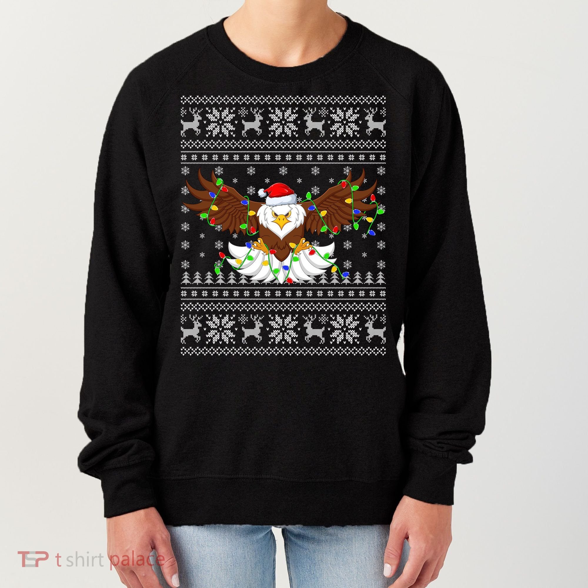 Santa Hat Bald Eagle Xmas Lighting Ugly Bald Eagle Christmas Gift Women's Sweatshirt