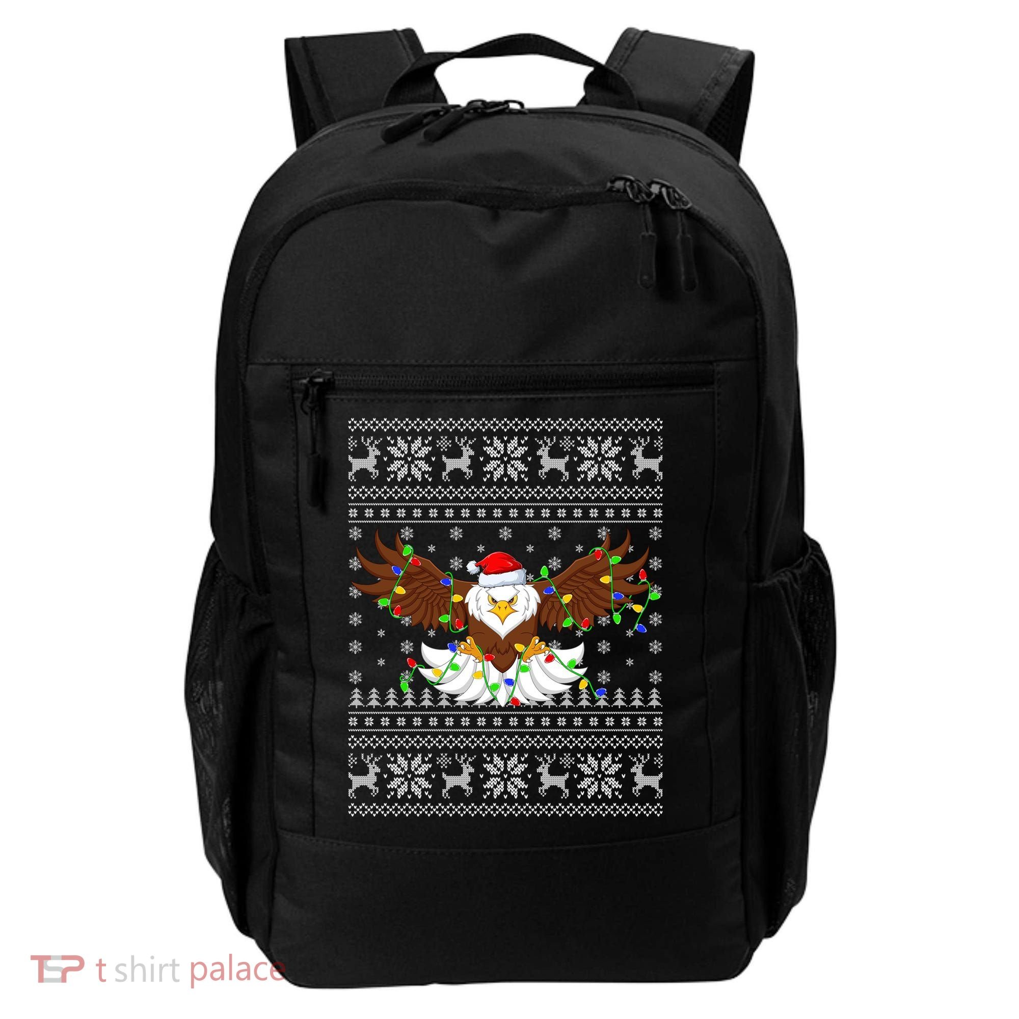 Santa Hat Bald Eagle Xmas Lighting Ugly Bald Eagle Christmas Gift Backpack