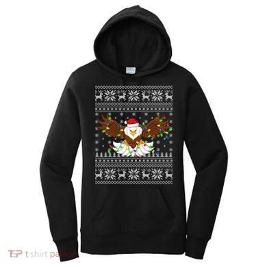 Santa Hat Bald Eagle Xmas Lighting Ugly Bald Eagle Christmas Gift Women's Hoodie