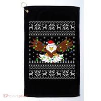 Santa Hat Bald Eagle Xmas Lighting Ugly Bald Eagle Christmas Gift Golf Towel thumb 0