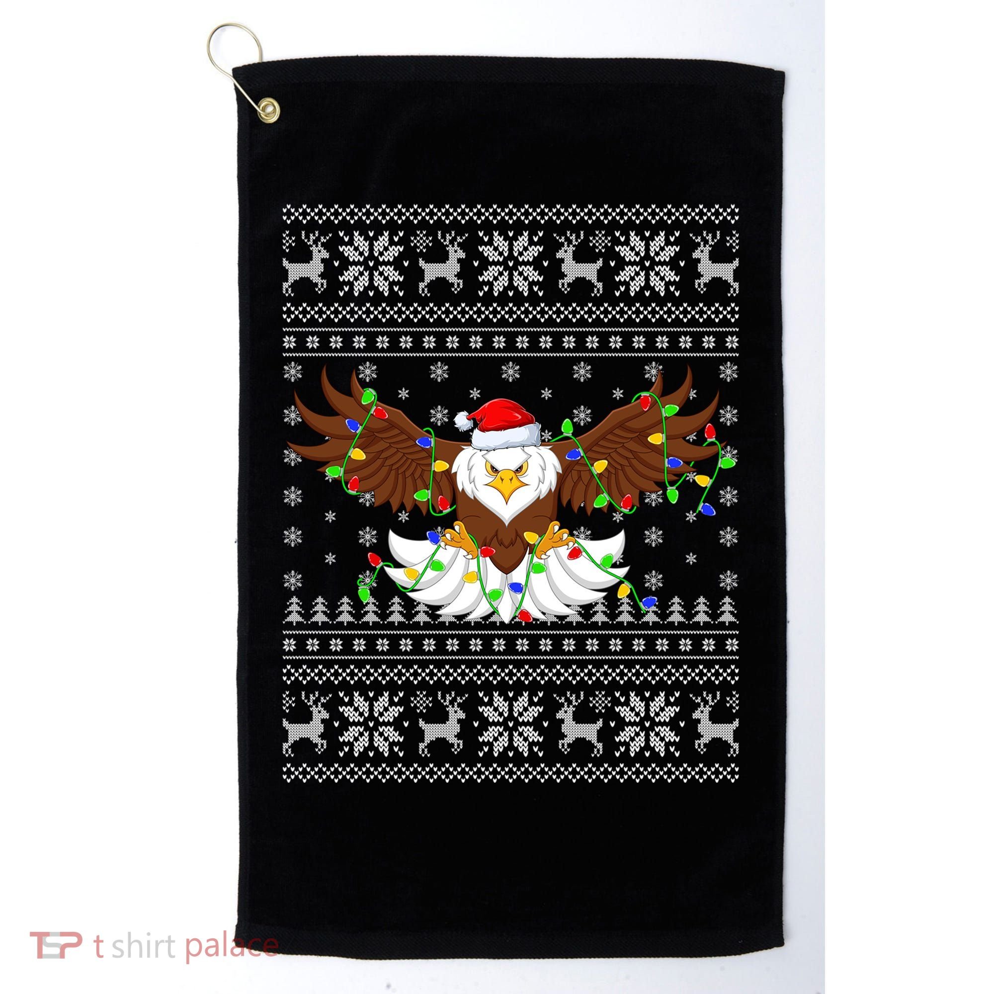 Santa Hat Bald Eagle Xmas Lighting Ugly Bald Eagle Christmas Gift Golf Towel