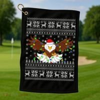 Santa Hat Bald Eagle Xmas Lighting Ugly Bald Eagle Christmas Gift Golf Towel thumb 1