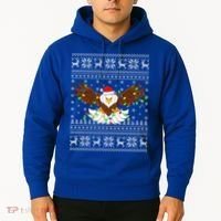 Santa Hat Bald Eagle Xmas Lighting Ugly Bald Eagle Christmas Gift Hoodie thumb 2