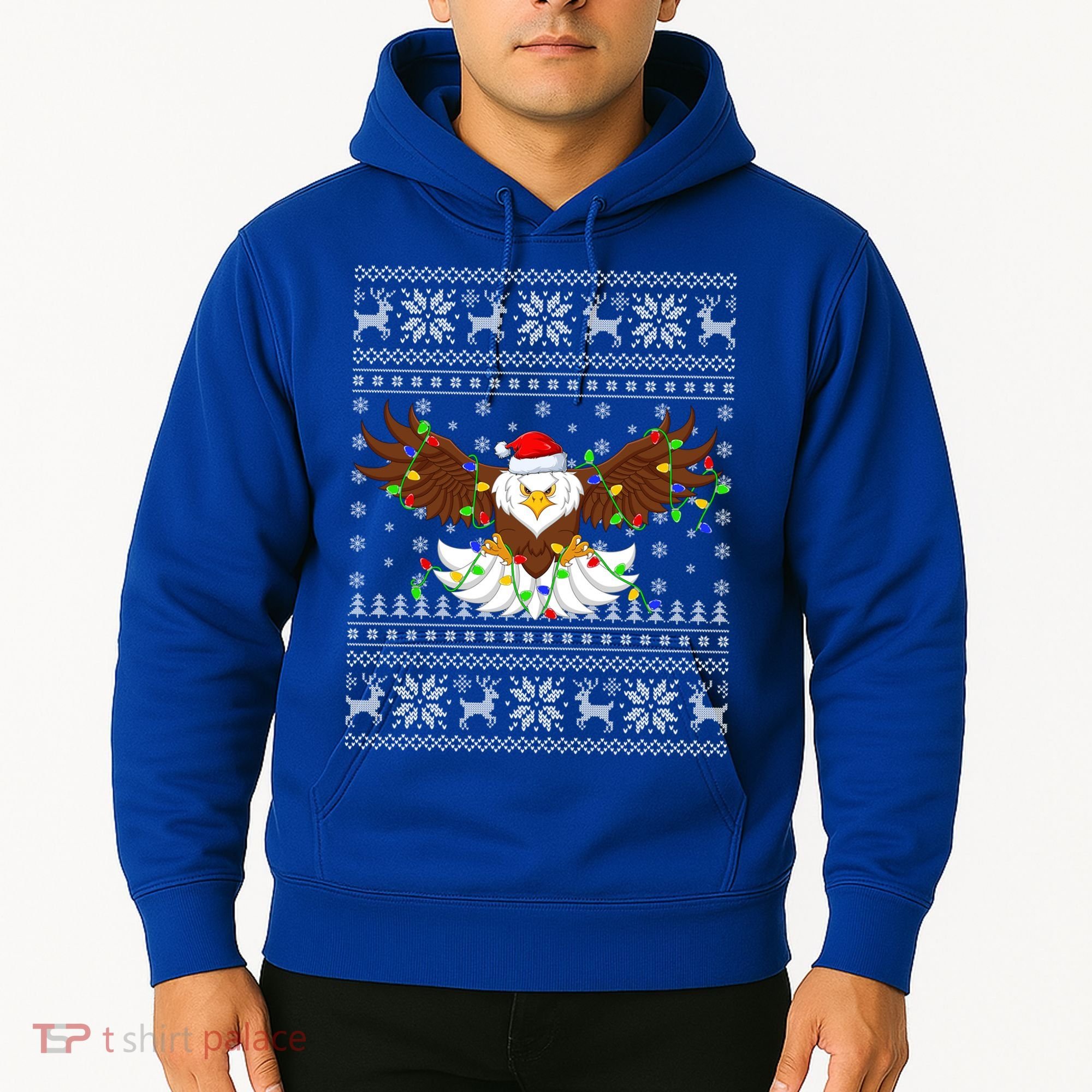 Santa Hat Bald Eagle Xmas Lighting Ugly Bald Eagle Christmas Gift Hoodie